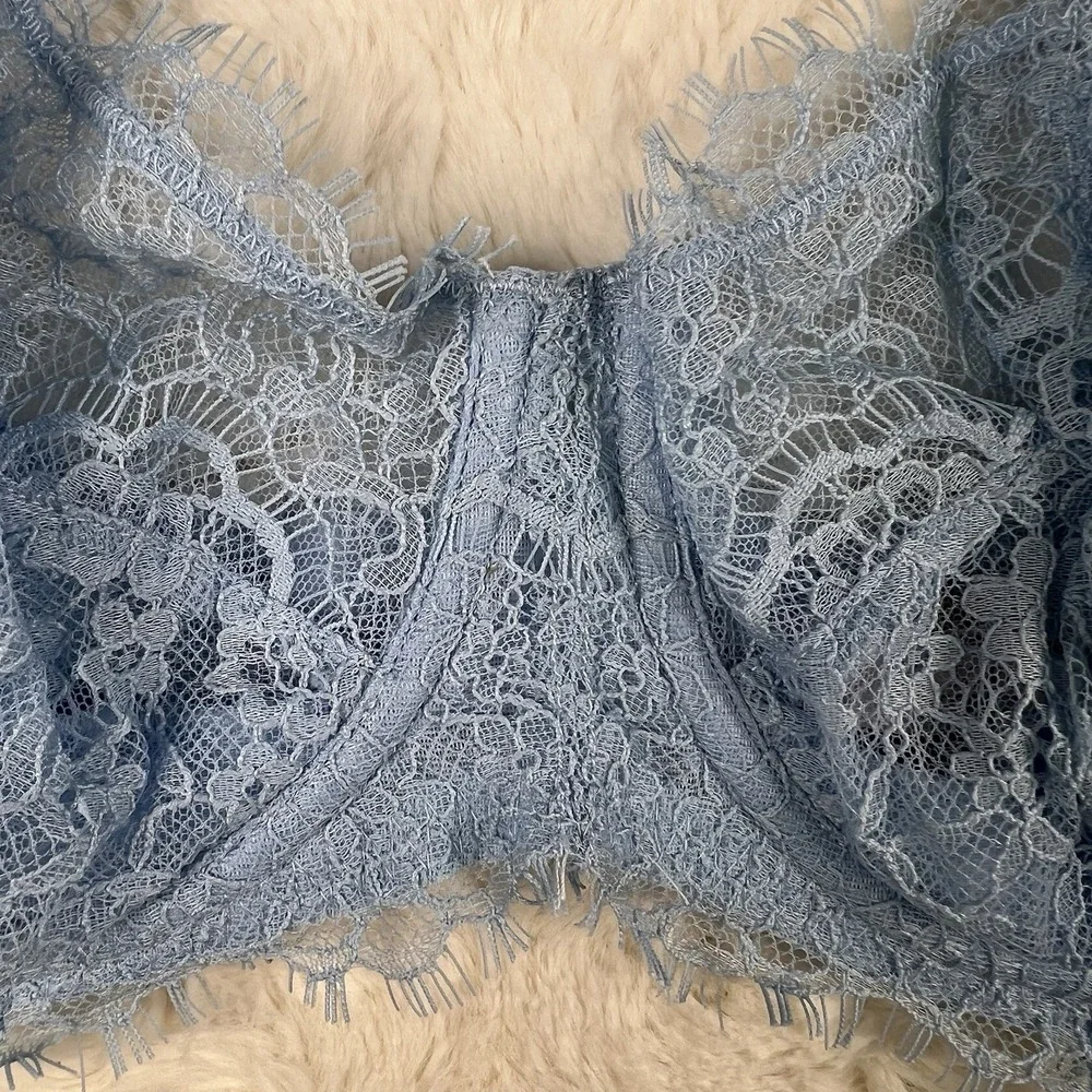 Victoria's Secret Dream Angels Unlined Uplift Sling Lace Bra Dusty Blue 32DDD